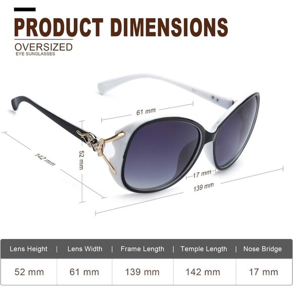Women Black&White Frame Grey Lens Trendy Polarized Oversized Big Sunglasses